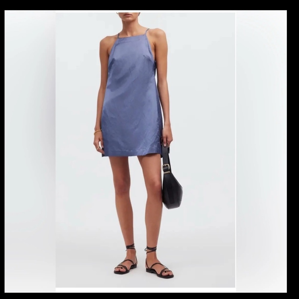 Madewell Satin Halter Mini Dress in Dusty Blue